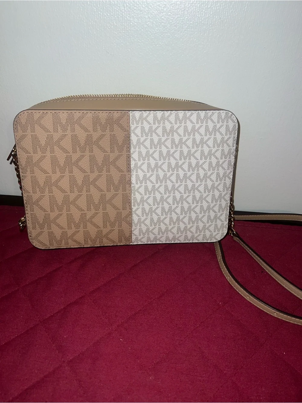 Michael Kors Two-Tone Beige/Tan MK Signature Crossbody